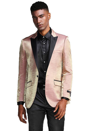 Groomsmen - Men’s Slim Fit Shiny Satin Prom & Wedding Tuxedo Jacket in Rose Gold Pink - Rose / X-Small - Blazer
