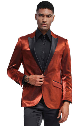 Groomsmen - Men’s Slim Fit Shiny Satin Prom & Wedding Tuxedo Jacket in Rust - Rust / X-Small - Blazer