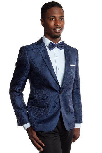 Groomsmen - Men’s Slim Fit Two Button Blazer in Navy Paisley - Navy / 34 Short - Blazer