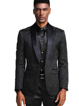 Groomsmen - Men's Slim Fit Wedding & Prom Tonal Paisley Tuxedo Jacket in Black