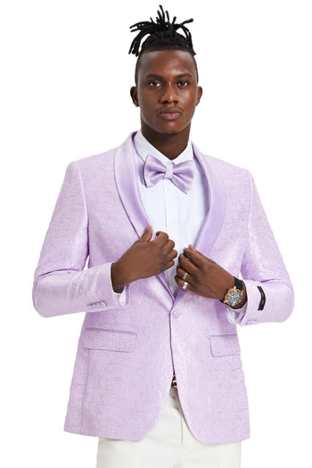 Groomsmen - Men’s Slim Fit Wedding & Prom Tonal Paisley Tuxedo Jacket in Lavender - Lavender / X-Small - Blazer
