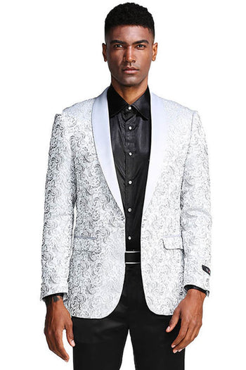 Groomsmen - Men’s Slim Fit Wedding & Prom Tonal Paisley Tuxedo Jacket in Silver Grey - Silver / X-Small - Blazer