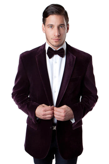 Groomsmen - Men’s Two Button Classic Velvet Blazer in Burgundy - Burgundy / 34 Short - Blazer