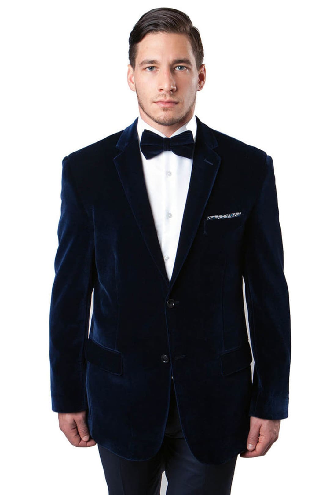 Groomsmen - Men’s Two Button Classic Velvet Blazer in Navy - Navy / 34 Short - Blazer