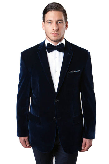 Groomsmen - Men’s Two Button Classic Velvet Blazer in Navy - Navy / 34 Short - Blazer