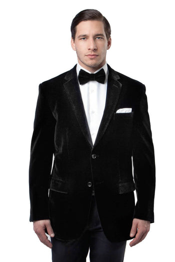 Groomsmen - Men’s Two Button Classic Velvet Blazer in Red - Black / 34 Short - Blazer