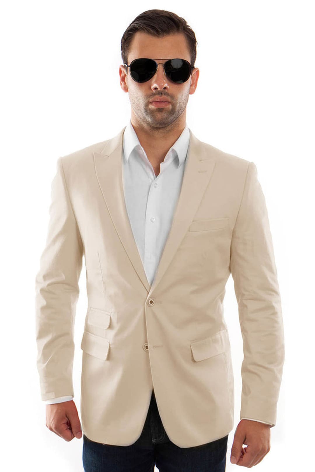 Groomsmen - Men’s Two Button Peak Lapel Summer Sport Coat in Tan - Tan / 34 Short - Blazer