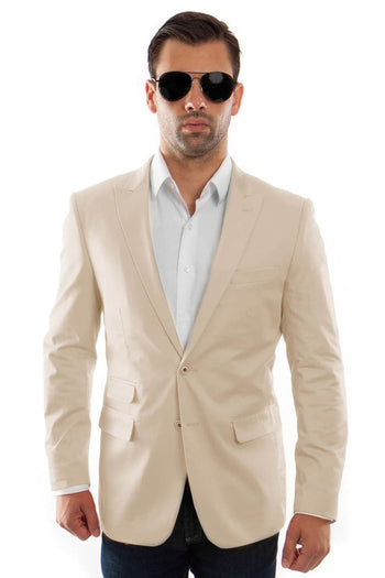 Groomsmen - Men’s Two Button Peak Lapel Summer Sport Coat in Tan - Tan / 34 Short - Blazer