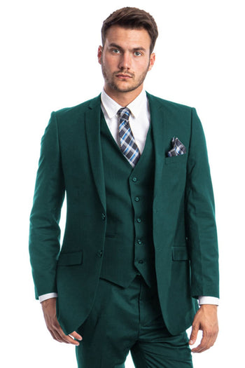 Groomsmen - Men’s Two Button Slim Fit Basic Vested Wedding Suit in Teal Green - Tidepool / 34 Short - Suit
