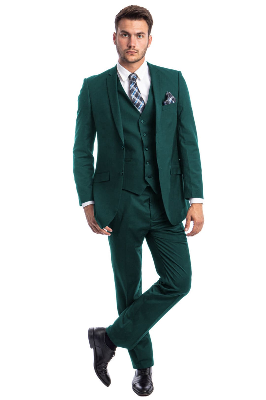 Groomsmen - Men’s Two Button Slim Fit Basic Vested Wedding Suit in Teal Green - Tidepool / 36 Short - Suit