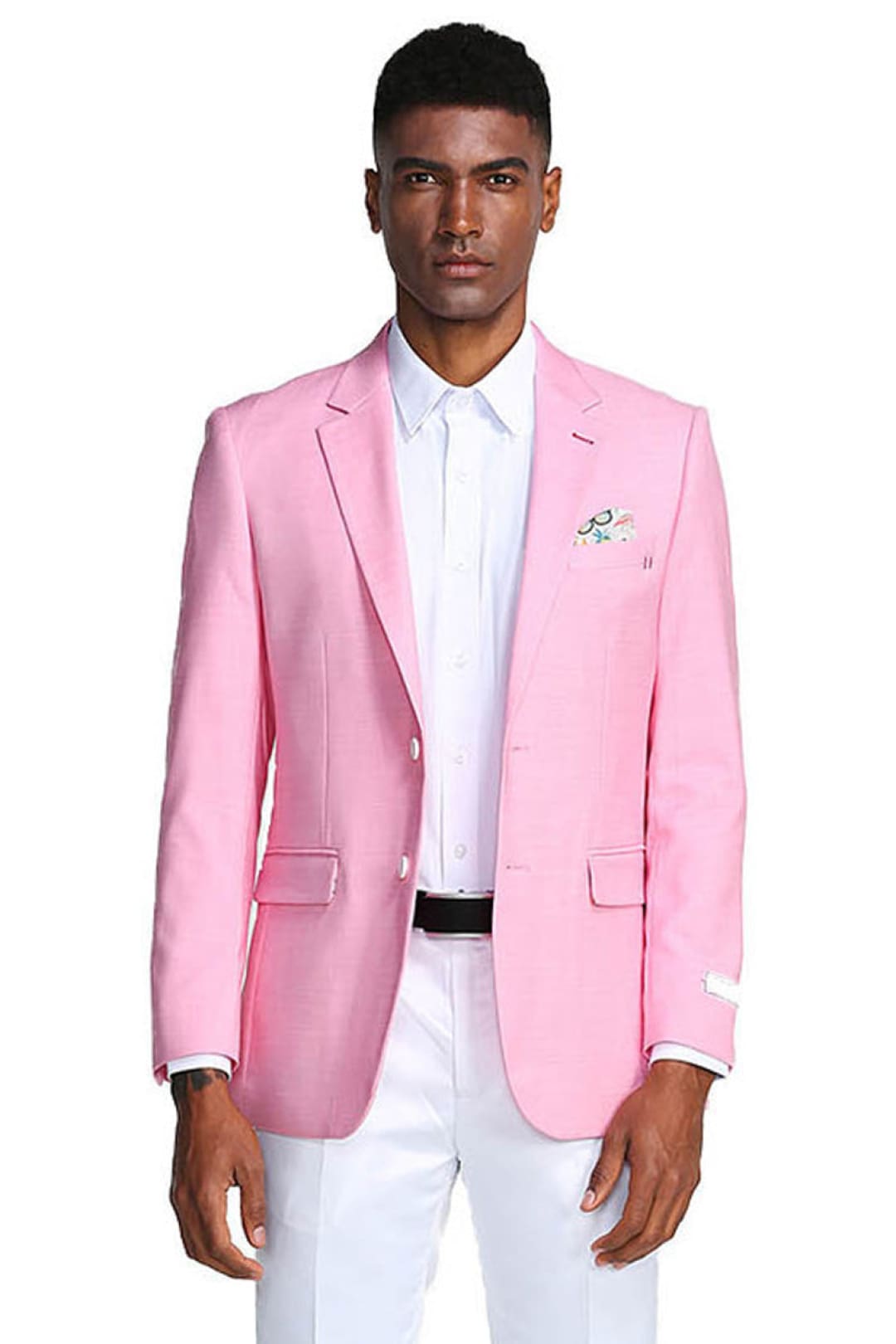Groomsmen - Men’s Two Button Slim Fit Linen Style Summer Blazer in Pink - Pink / X-Small - Blazer