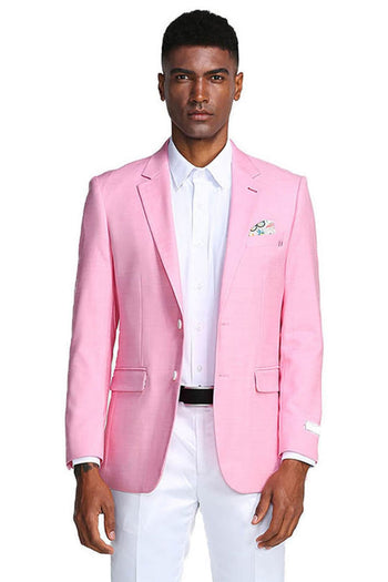 Groomsmen - Men’s Two Button Slim Fit Linen Style Summer Blazer in Pink - Pink / X-Small - Blazer