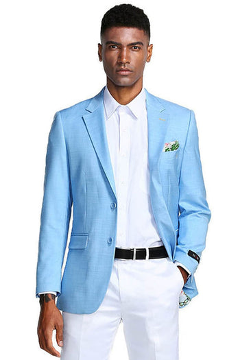 Groomsmen - Men’s Two Button Slim Fit Linen Style Summer Blazer in Sky Blue - Sky Blue / X-Small - Blazer