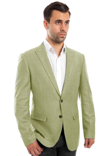 Groomsmen - Men’s Two Button Summer Linen Blazer in Mint Green - Green / 34 Short - Blazer