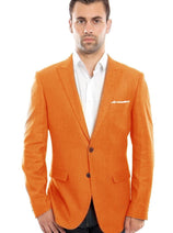 Groomsmen - Men's Two Button Summer Linen Blazer in Orange