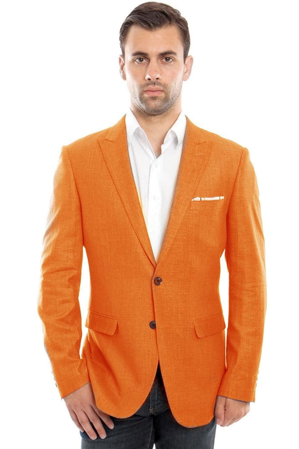 Groomsmen - Men’s Two Button Summer Linen Blazer in Orange - Orange / 34 Short - Blazer