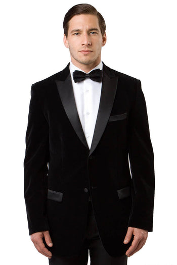Groomsmen - Men’s Two Button Velvet Tuxedo Dinner Jacket in Black - Black / 34 Short - Blazer