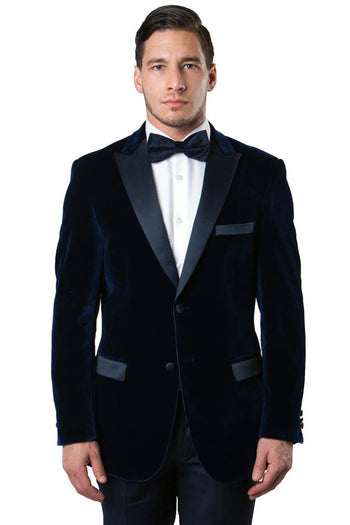 Groomsmen - Men’s Two Button Velvet Tuxedo Dinner Jacket in Navy Blue - Navy / 34 Short - Blazer