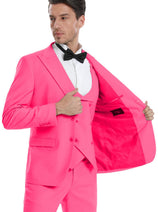 Groomsmen - Men's Two Button Vested Peak Lapel Pastel Wedding & Prom Suit in Fuchsia Pink