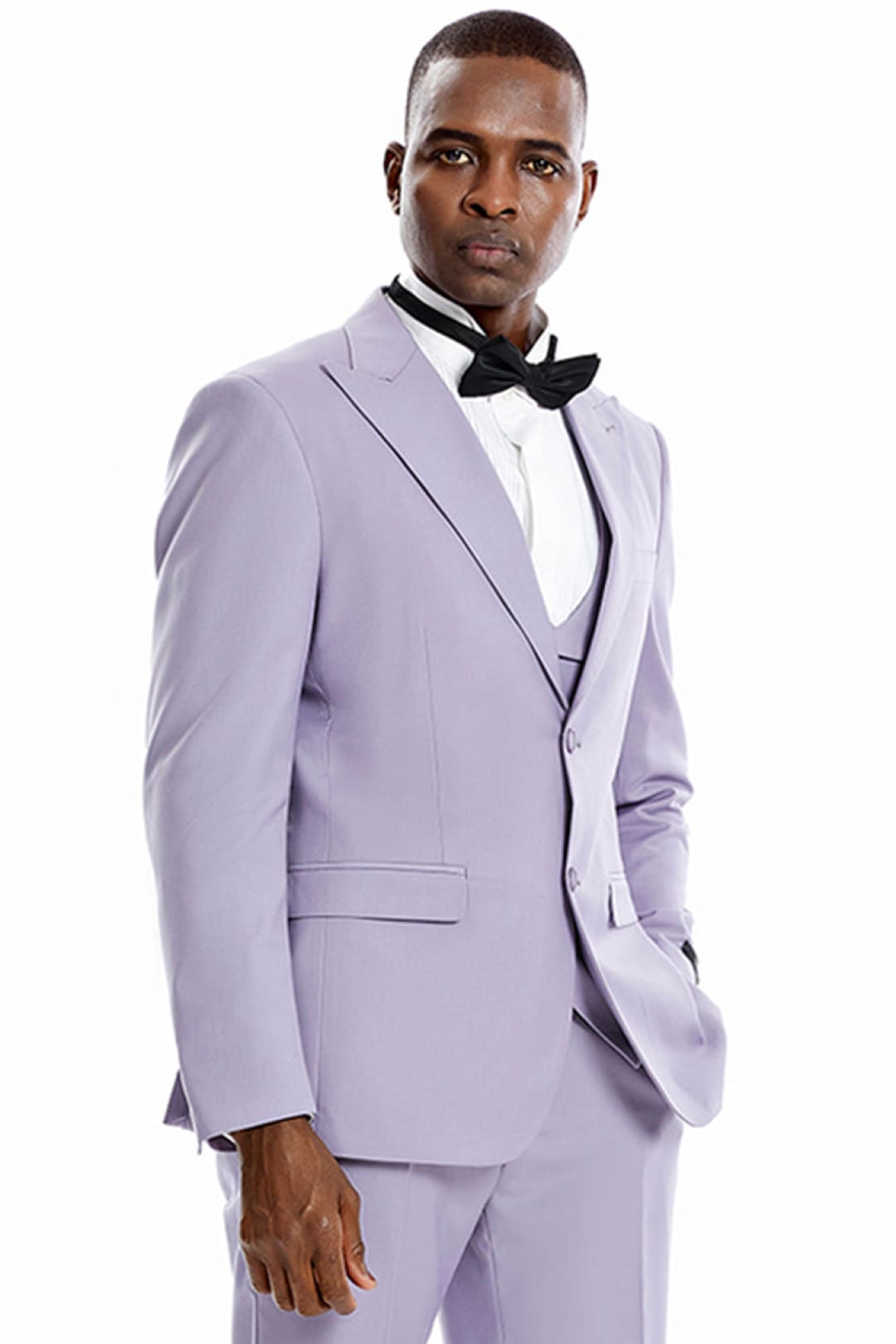 Groomsmen - Men’s Two Button Vested Peak Lapel Pastel Wedding & Prom Suit in Lavender - Lavender / 34 Short - Suit