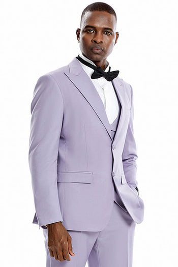 Groomsmen - Men’s Two Button Vested Peak Lapel Pastel Wedding & Prom Suit in Lavender - Lavender / 34 Short - Suit