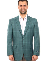 Groomsmen - Men's Two Button Windowpane Plaid Sport Coat in Summer Green