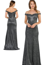 POLY USA 8482 Glitter Off the Shoulder Wedding Guest Formal Dresses