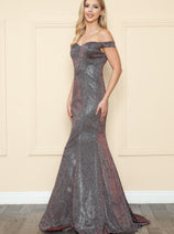 POLY USA 8482 Glitter Off the Shoulder Wedding Guest Formal Dresses