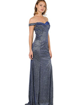 POLY USA 8482 Glitter Off the Shoulder Wedding Guest Formal Dresses