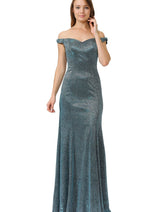 POLY USA 8482 Glitter Off the Shoulder Wedding Guest Formal Dresses