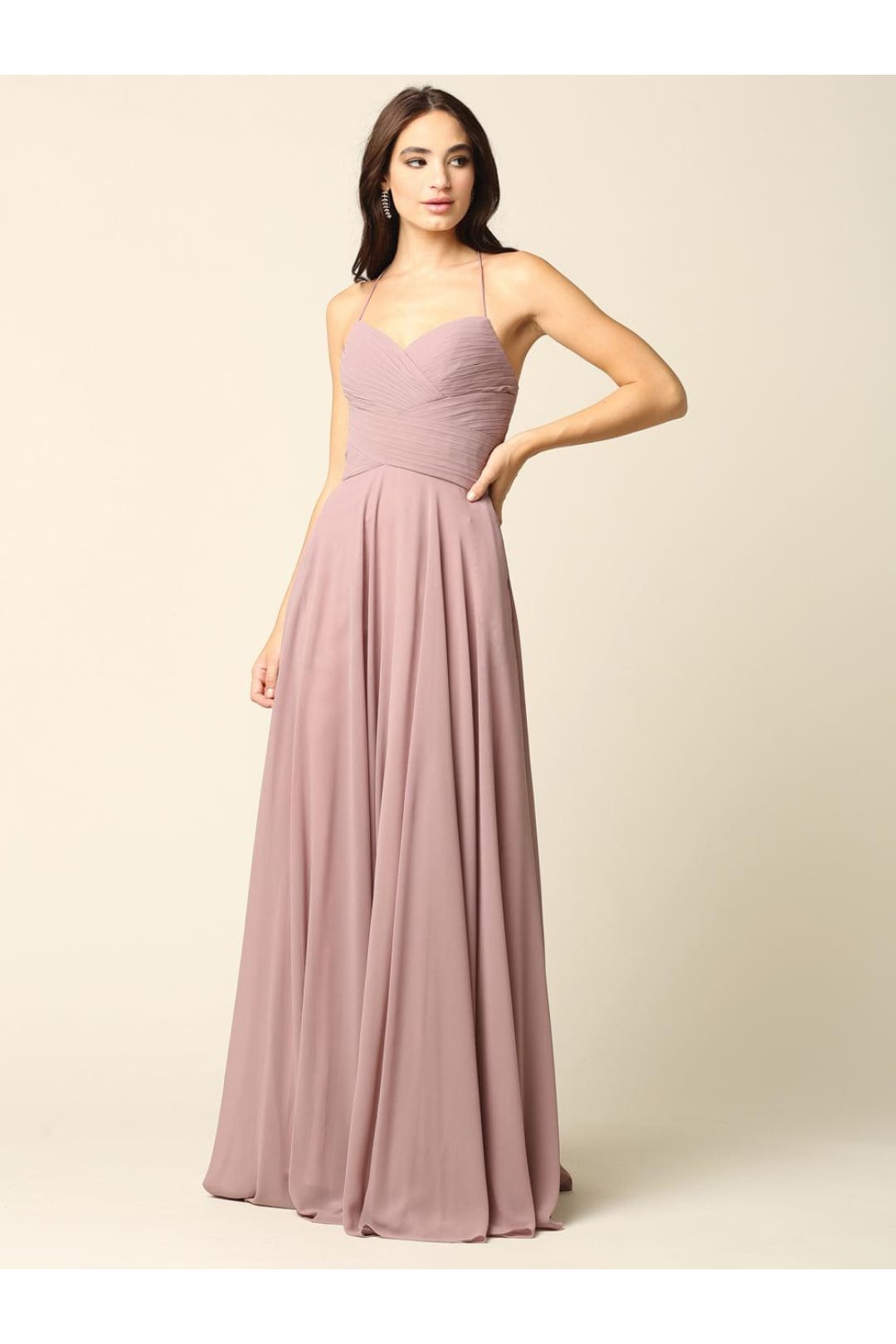 Halter Bridesmaids Long Chiffon Dress - The Dress Outlet