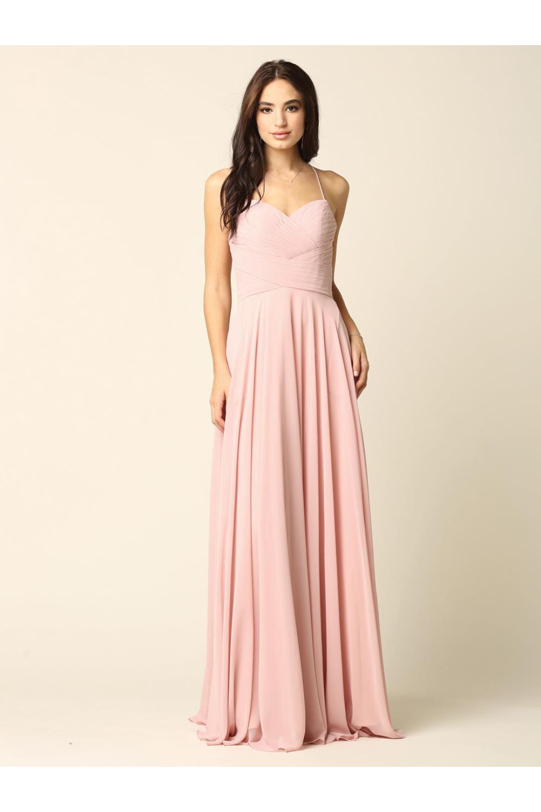 Halter Bridesmaids Long Chiffon Dress - The Dress Outlet