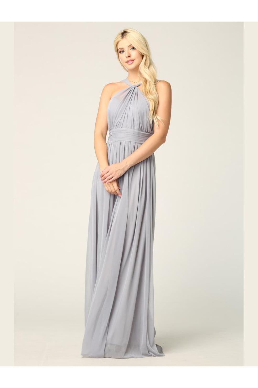 Halter Long Bridesmaid Dress Silver
