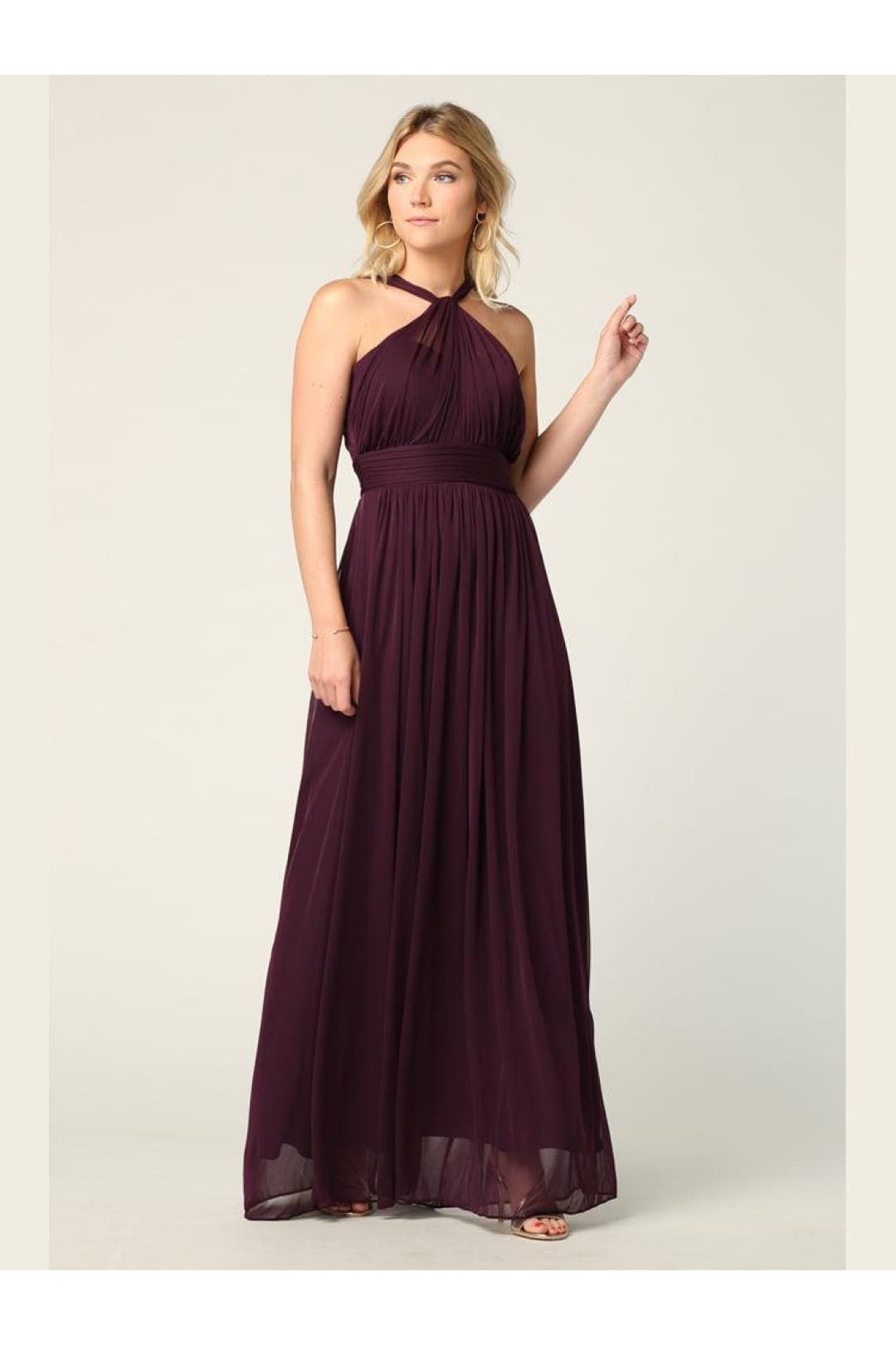 Halter Long Bridesmaid Dress Plum