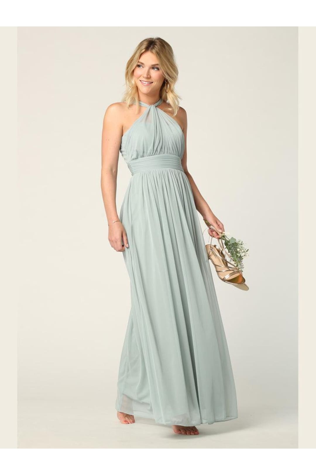 Halter Long Bridesmaid Dress Sage