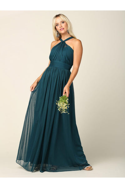 Halter Long Bridesmaid Dress Hunter Green