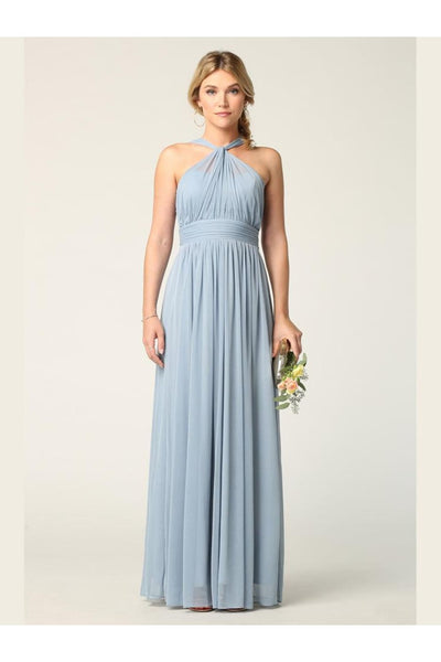 Halter Long Bridesmaid Dress Dusty Blue