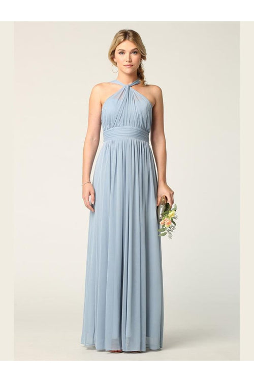 Halter Long Bridesmaid Dress Dusty Blue