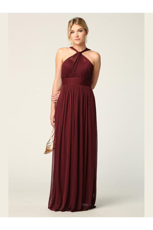 Halter Long Bridesmaid Dress Burgundy