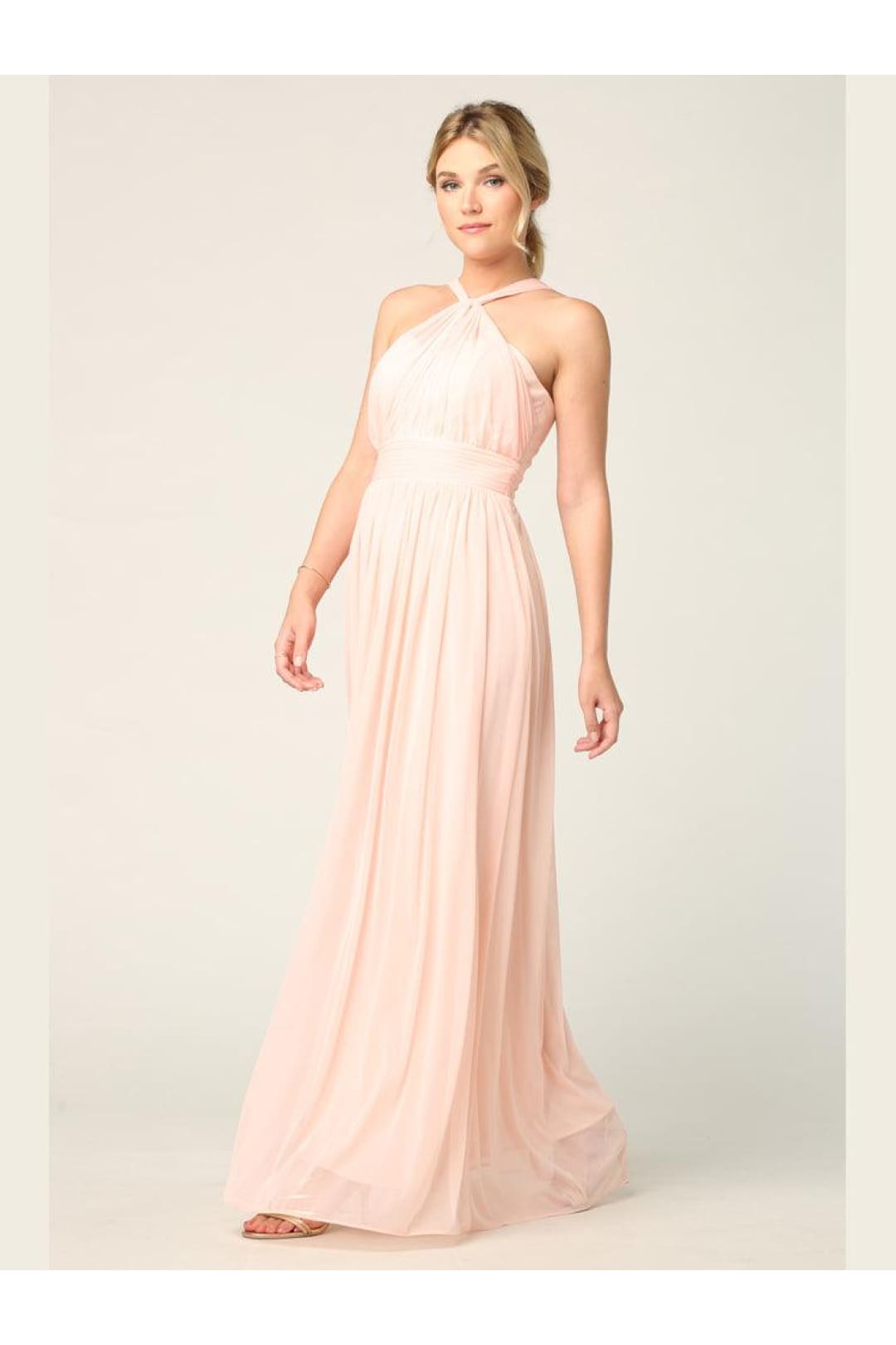Halter Long Bridesmaid Dress Blush
