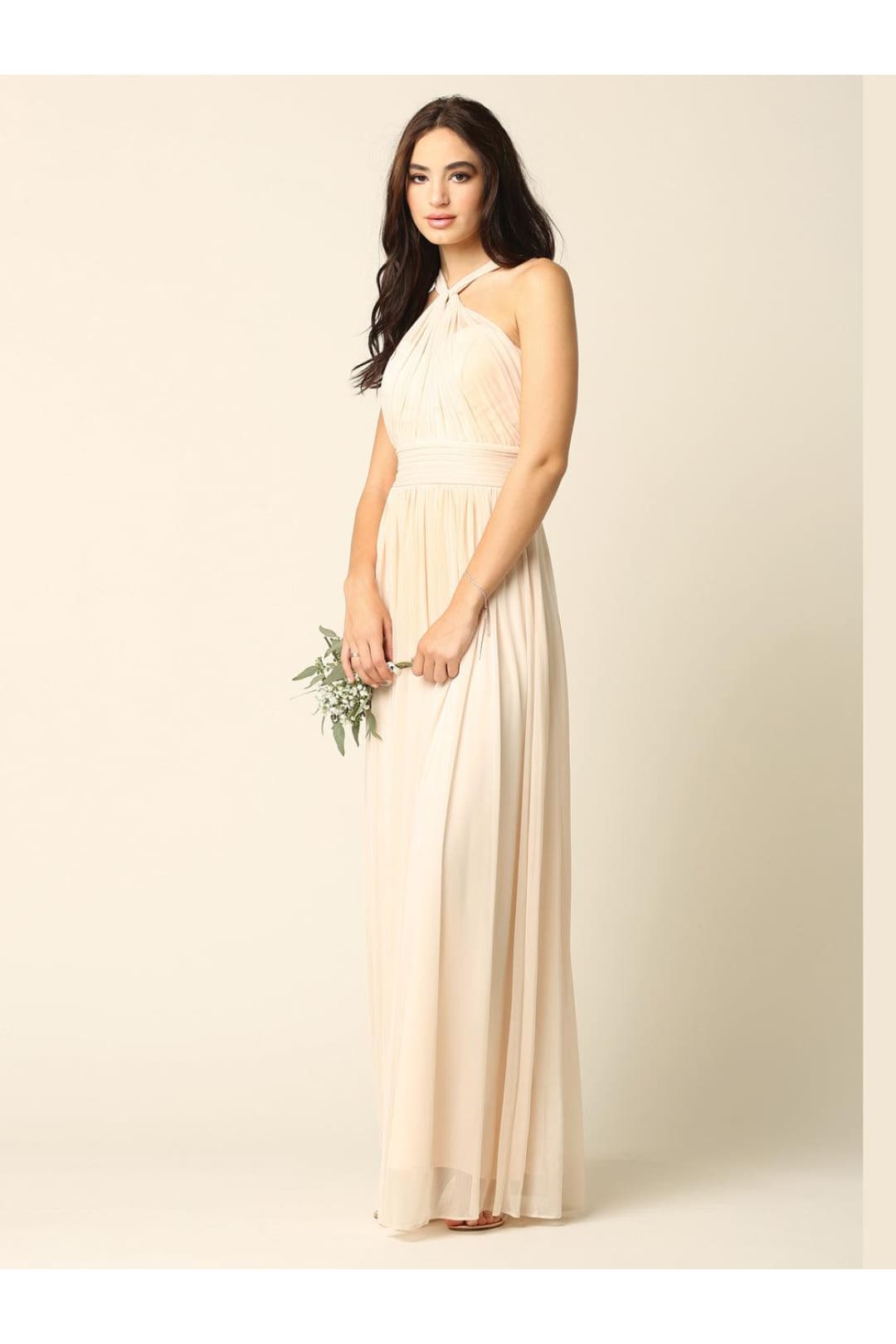 Halter Long Bridesmaid Dress Champagne