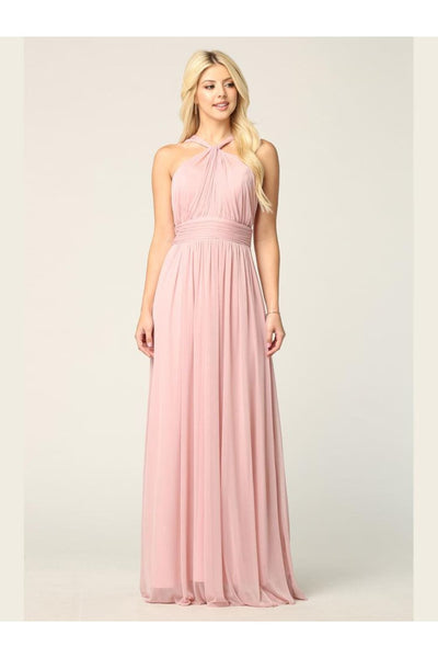 Halter Long Bridesmaid Dress Dusty Rose