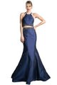 Halter Neck Beaded Two-Piece Gown 2025 Glamorous Formal Dress - Navy / 2 - Prom