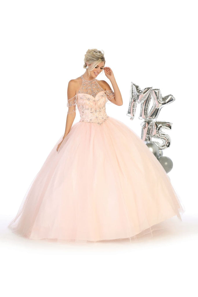 Halter Quinceañera Ball Gown - Blush / 6