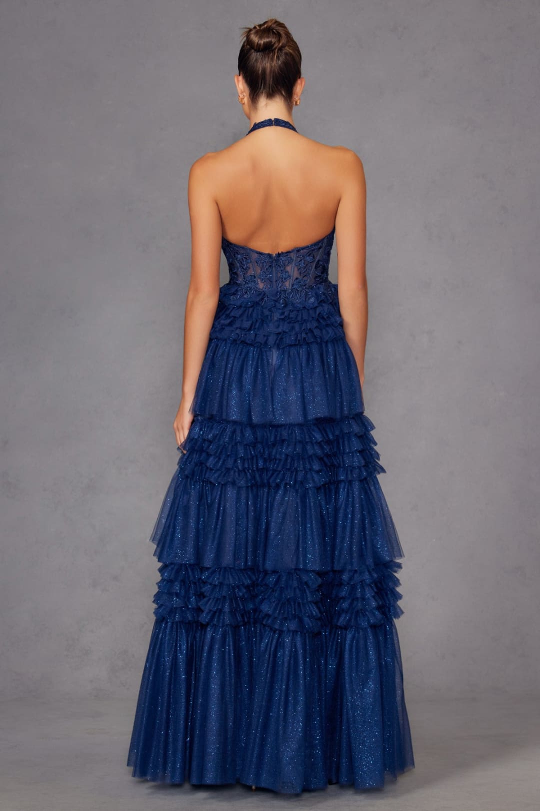 Halter Ruffled A-line Slit Gown by Juliet JT2556S - Long Formal Dresses