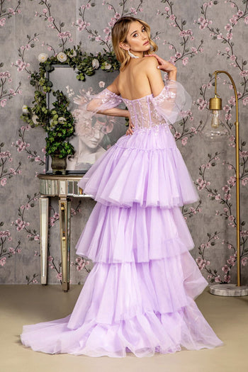 Heart Beaded Off Shoulder High Low Gown by GLS Gloria GL3396 - Long Formal Dresses
