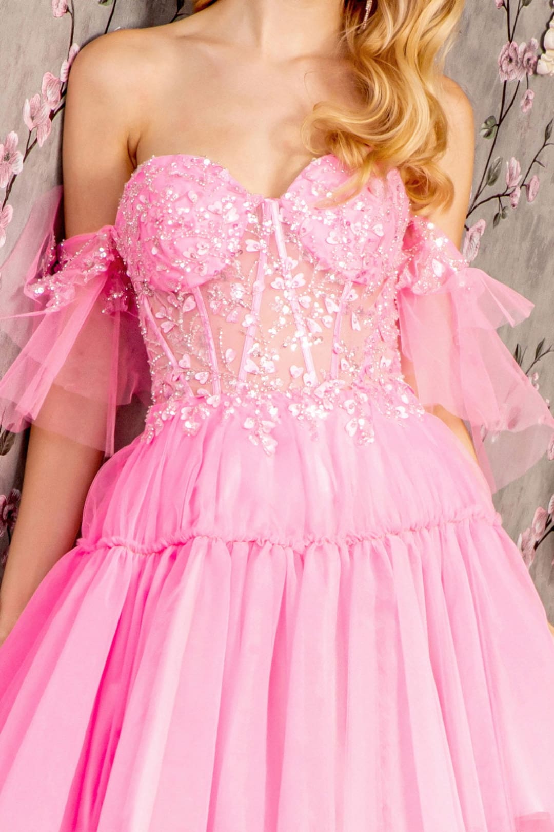 Heart Beaded Off Shoulder High Low Gown by GLS Gloria GL3396 - Long Formal Dresses