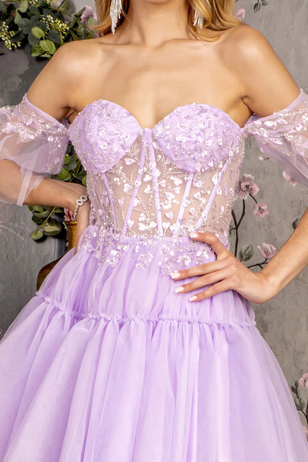 Heart Beaded Off Shoulder High Low Gown by GLS Gloria GL3396 - Long Formal Dresses
