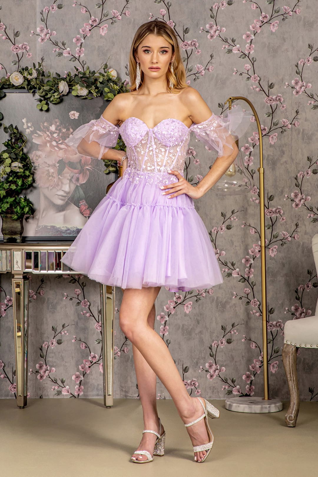 Heart Beaded Off Shoulder High Low Gown by GLS Gloria GL3396 - Long Formal Dresses