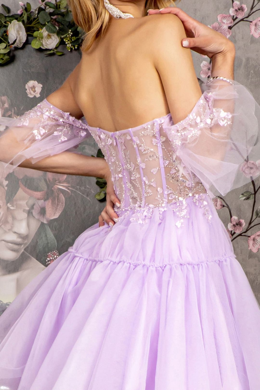 Heart Beaded Off Shoulder High Low Gown by GLS Gloria GL3396 - Long Formal Dresses